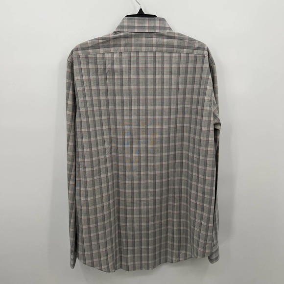 Calvin Klein Men's Gray Plaid Long Sleeve Slim Fit 4 Way Stretch Shirt Size L - Picture 2 of 5
